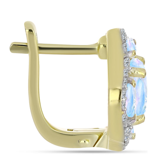 Cercei din Argint 925 Placat cu Aur ( 4.33 grame ) cu Piatra Lunii Curcubeu 3.55 Carate