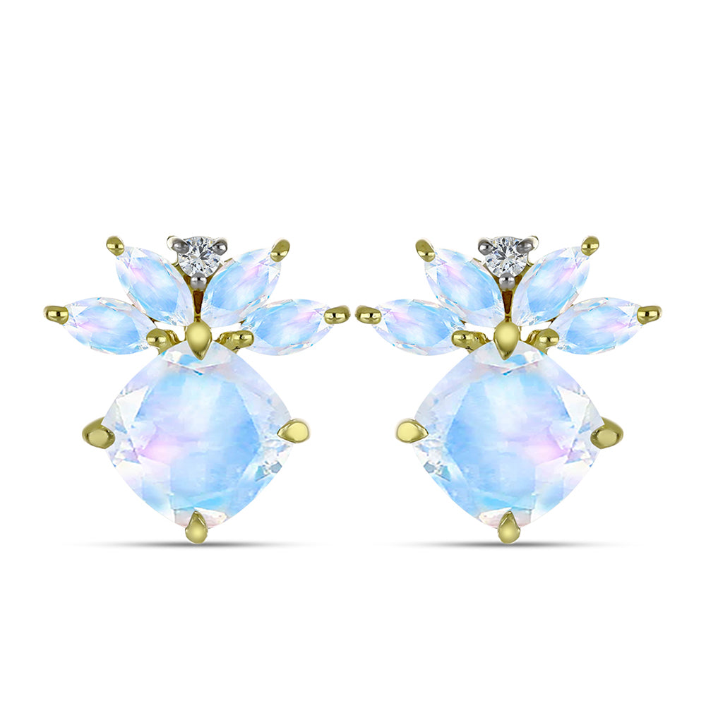 Cercei din Argint 925 Placat cu Aur ( 3.52 grame ) cu Piatra Lunii Curcubeu 5.23 Carate 1 