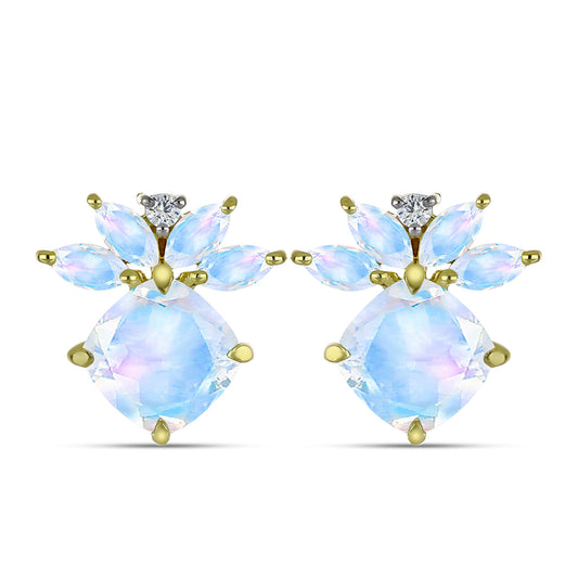 Cercei din Argint 925 Placat cu Aur ( 3.52 grame ) cu Piatra Lunii Curcubeu 5.23 Carate