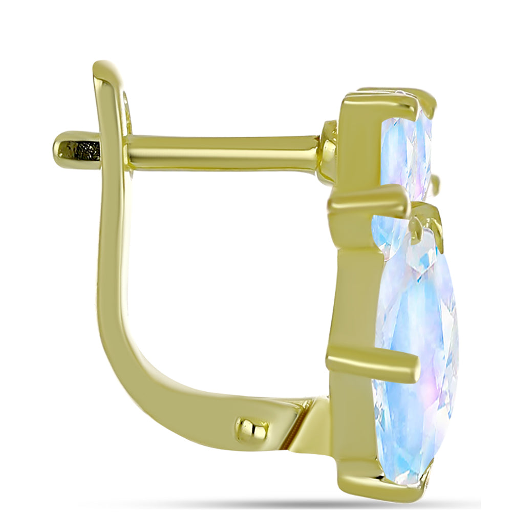 Cercei din Argint 925 Placat cu Aur ( 3.52 grame ) cu Piatra Lunii Curcubeu 5.23 Carate 2 