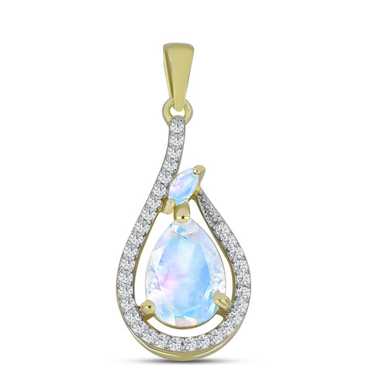 Pandantiv din Argint 925 Placat cu Aur ( 1.56 grame ) cu Piatra Lunii Curcubeu 2 Carate