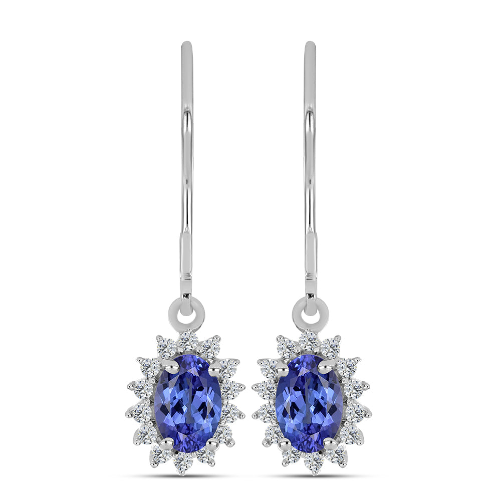 Cercei din Argint 925 ( 1.75 grame ) cu Tanzanit AA și Topaz Alb 1.07 Carate
