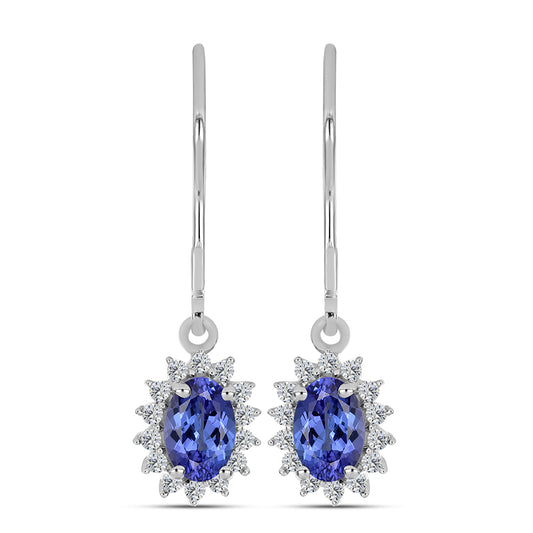 Cercei din Argint 925 ( 1.75 grame ) cu Tanzanit AA și Topaz Alb 1.07 Carate
