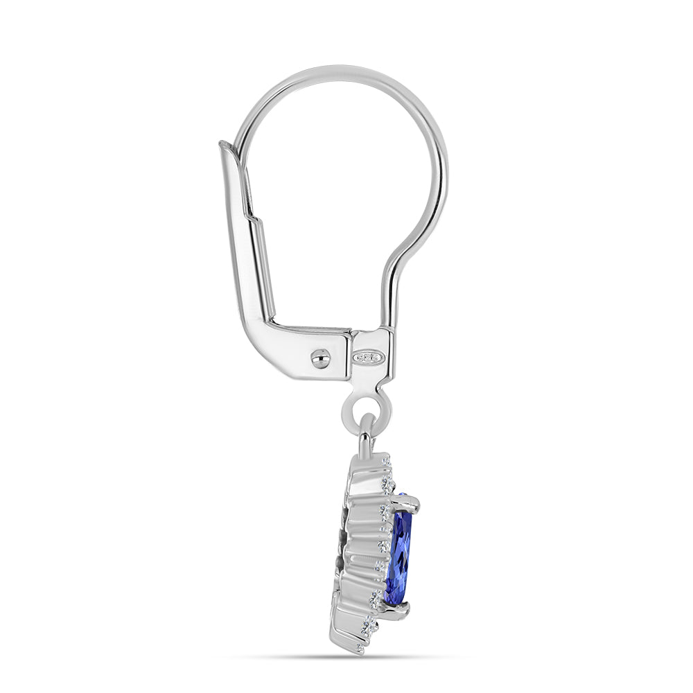 Cercei din Argint 925 ( 1.75 grame ) cu Tanzanit AA și Topaz Alb 1.07 Carate 2 