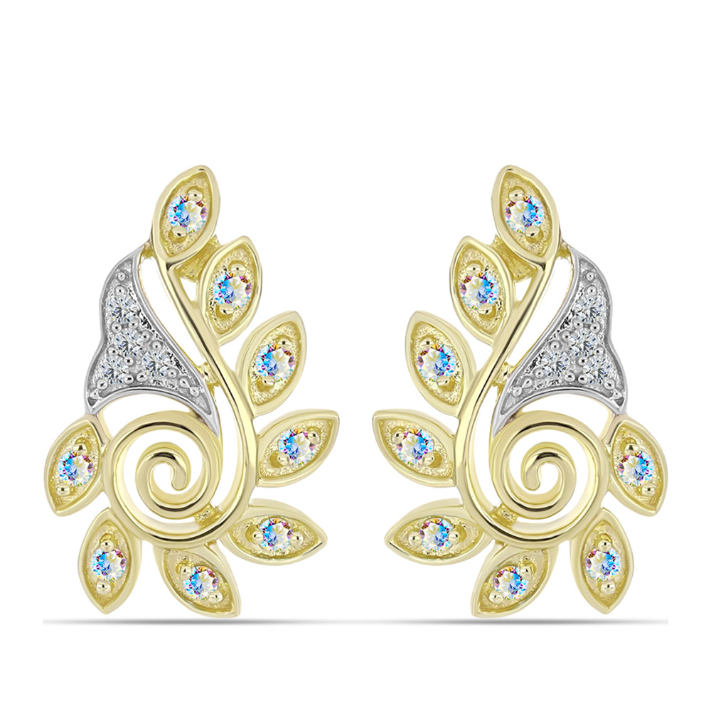 Cercei din Argint 925 Placat cu Aur ( 4.38 grame ) cu Moissanit de Gheață și Topaz Alb 0.31 Carate