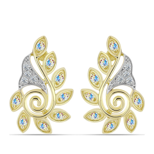 Cercei din Argint 925 Placat cu Aur ( 4.38 grame ) cu Moissanit de Gheață și Topaz Alb 0.31 Carate