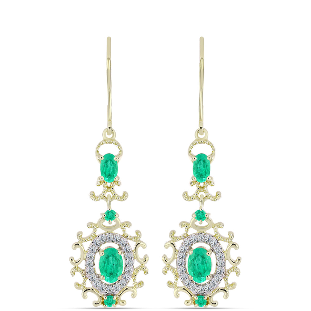 Cercei din Argint 925 Placat cu Aur ( 4.13 grame ) cu Smarald Columbian și Diamant Alb 1.67 Carate