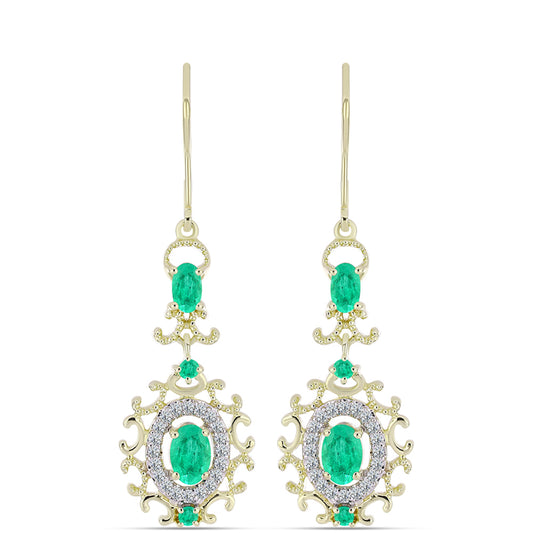 Cercei din Argint 925 Placat cu Aur ( 4.13 grame ) cu Smarald Columbian și Diamant Alb 1.67 Carate