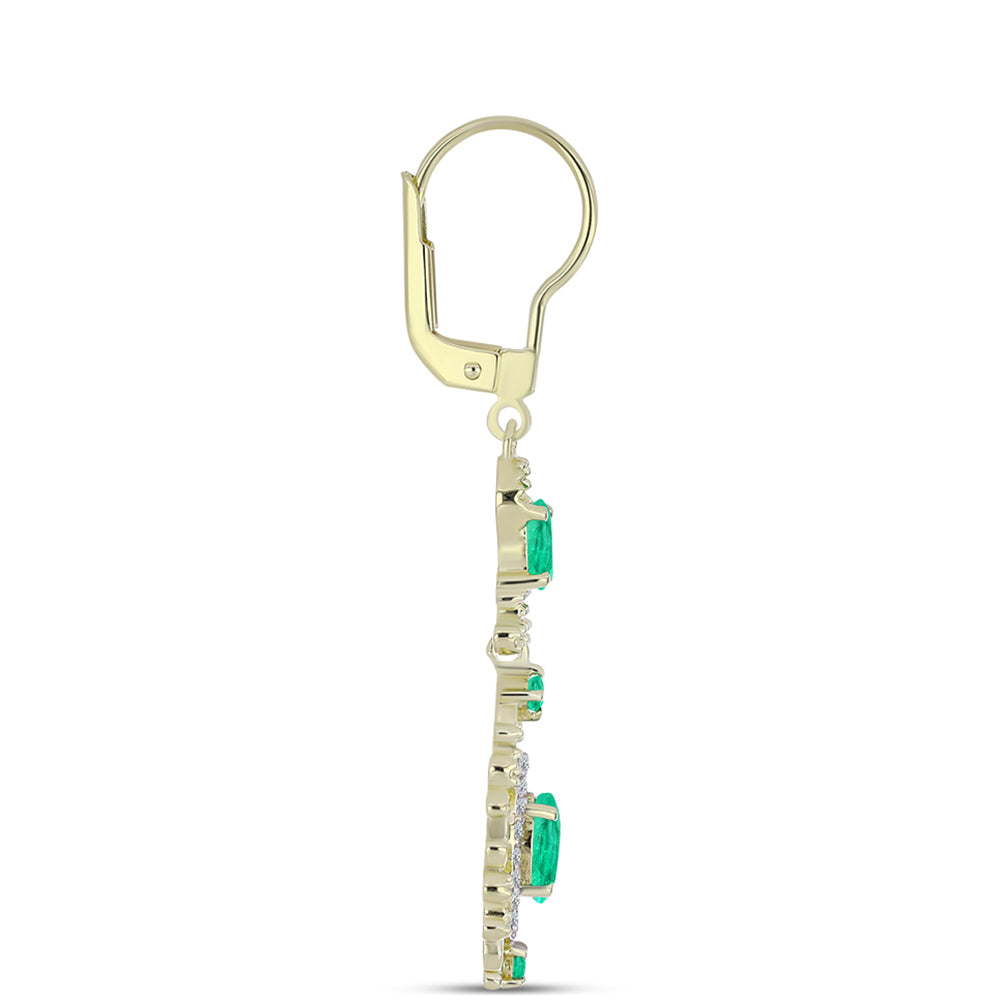 Cercei din Argint 925 Placat cu Aur ( 4.13 grame ) cu Smarald Columbian și Diamant Alb 1.67 Carate 2 