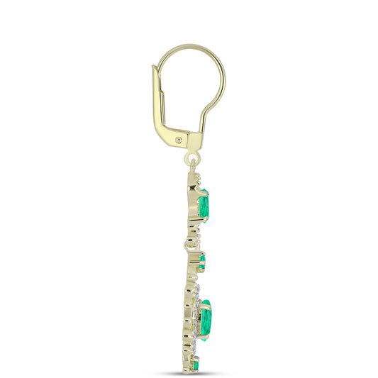 Cercei din Argint 925 Placat cu Aur ( 4.13 grame ) cu Smarald Columbian și Diamant Alb 1.67 Carate