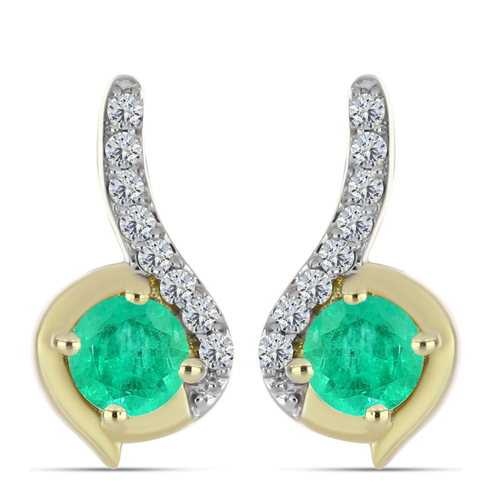 Cercei din Argint 925 Placat cu Aur ( 2.66 grame ) cu Smarald Columbian și Diamant Alb 0.64 Carate 1 
