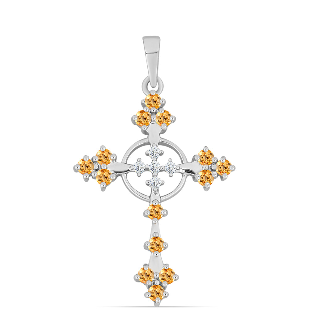 Cruce Pandantiv din Argint 925 ( 2.06 grame ) cu Topaz Galben Imperial și Topaz Alb 0.67 Carate 1 