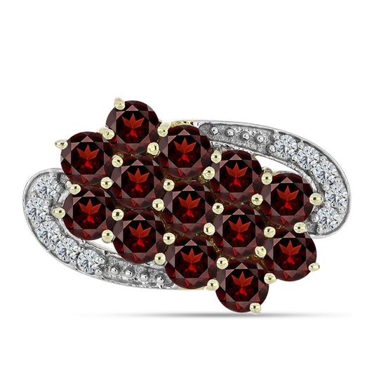 Inel din Argint 925 Placat cu Aur ( 3.44 grame ) cu Granat Barton și Topaz Alb 3.15 Carate