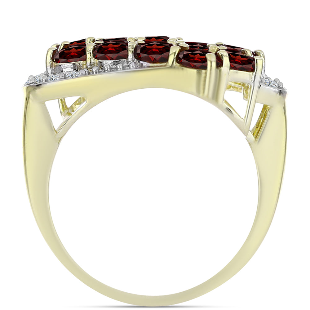 Inel din Argint 925 Placat cu Aur ( 3.44 grame ) cu Granat Barton și Topaz Alb 3.15 Carate