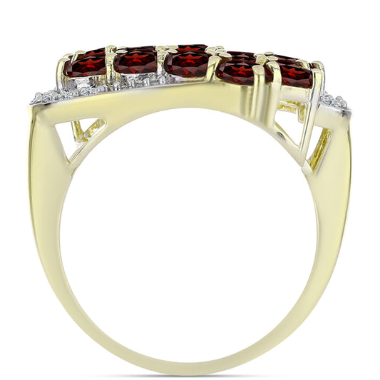 Inel din Argint 925 Placat cu Aur ( 3.44 grame ) cu Granat Barton și Topaz Alb 3.15 Carate