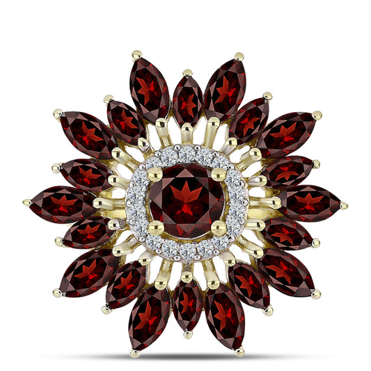 Inel din Argint 925 Placat cu Aur ( 4.06 grame ) cu Granat Barton și Topaz Alb 3.81 Carate