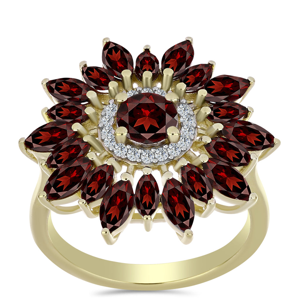 Inel din Argint 925 Placat cu Aur ( 4.06 grame ) cu Granat Barton și Topaz Alb 3.81 Carate