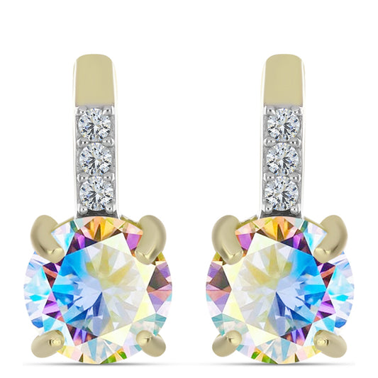 Cercei din Argint 925 Placat cu Aur ( 2.42 grame ) cu Moissanit de Gheață și Topaz Alb 2.55 Carate
