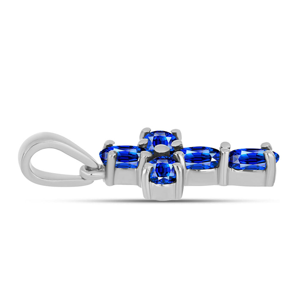 Cruce Set din Argint 925 ( 4.36 grame ) cu Safir Albastru Australian 4.16 Carate ( Cercei+Inel+Pandantiv )