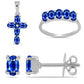Cruce Set din Argint 925 ( 4.36 grame ) cu Safir Albastru Australian 4.16 Carate ( Cercei+Inel+Pandantiv )