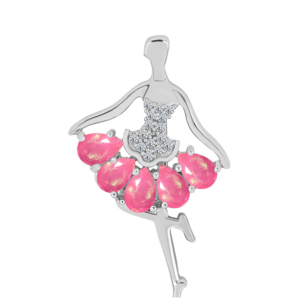 Broşă din Argint 925 ( 3.41 grame ) cu Opal Lega Dembi Roz și Topaz Alb 1.35 Carate 1 
