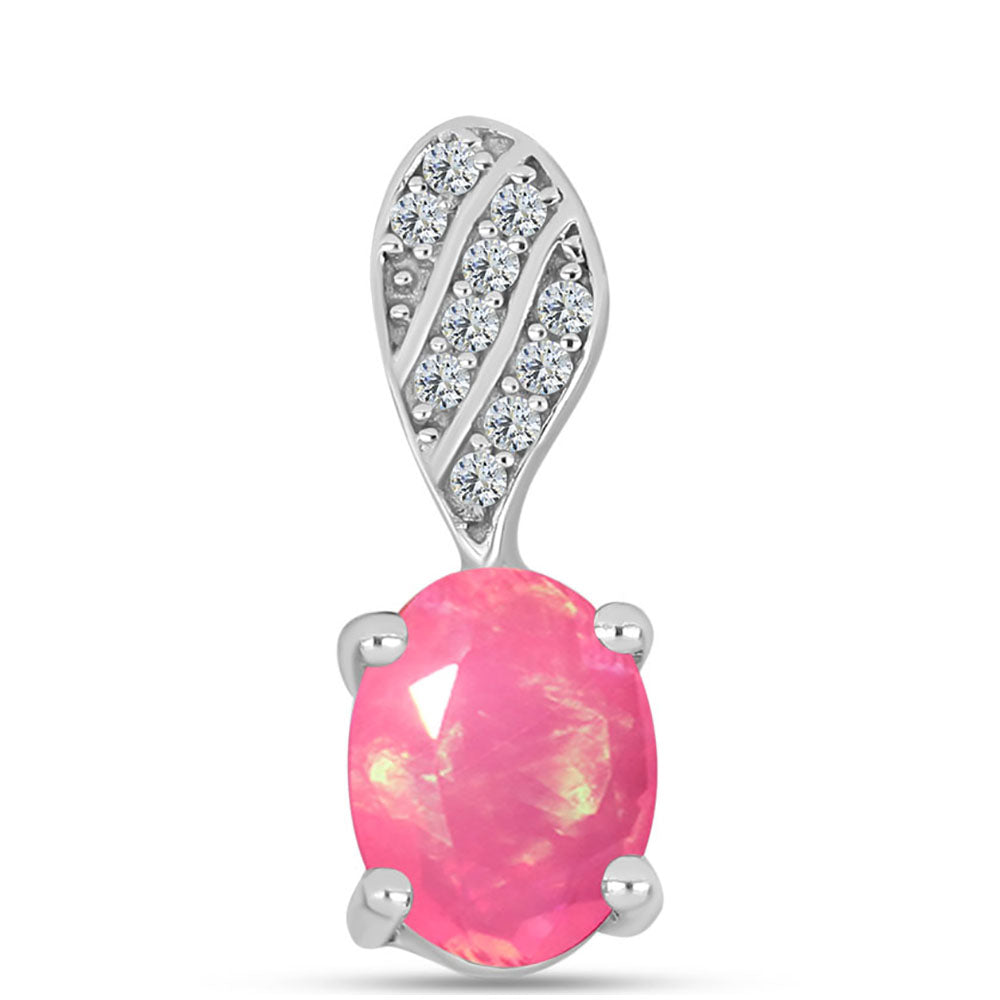 Pandantiv din Argint 925 ( 0.8 grame ) cu Opal Lega Dembi Roz și Topaz Alb 0.77 Carate 1 