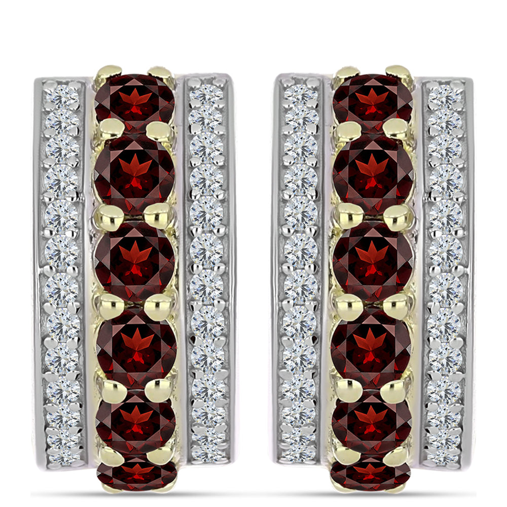Cercei din Argint 925 Placat cu Aur ( 6.48 grame ) cu Granat Barton și Topaz Alb 1.96 Carate