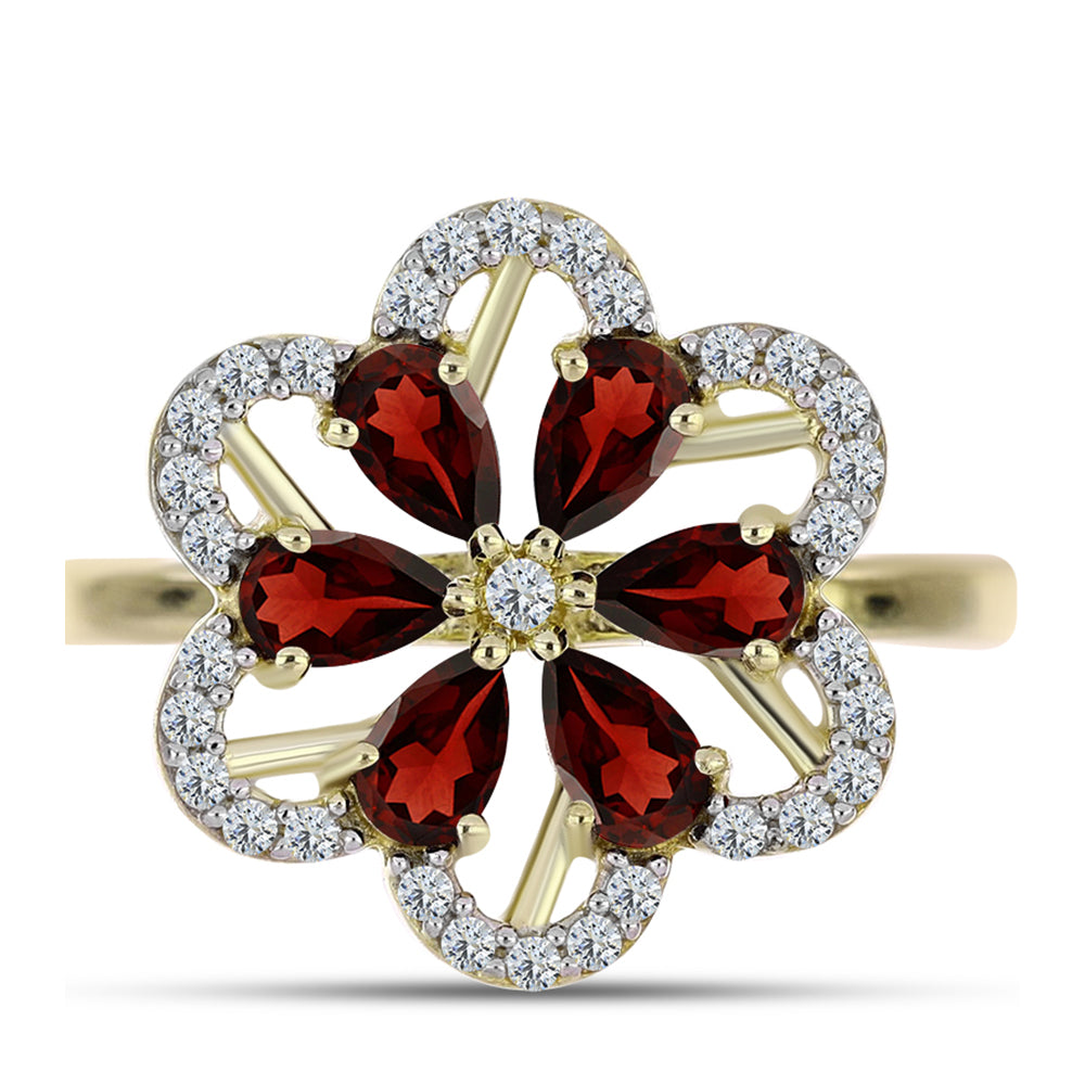 Inel din Argint 925 Placat cu Aur ( 3.07 grame ) cu Granat Barton și Topaz Alb 1.85 Carate 1 