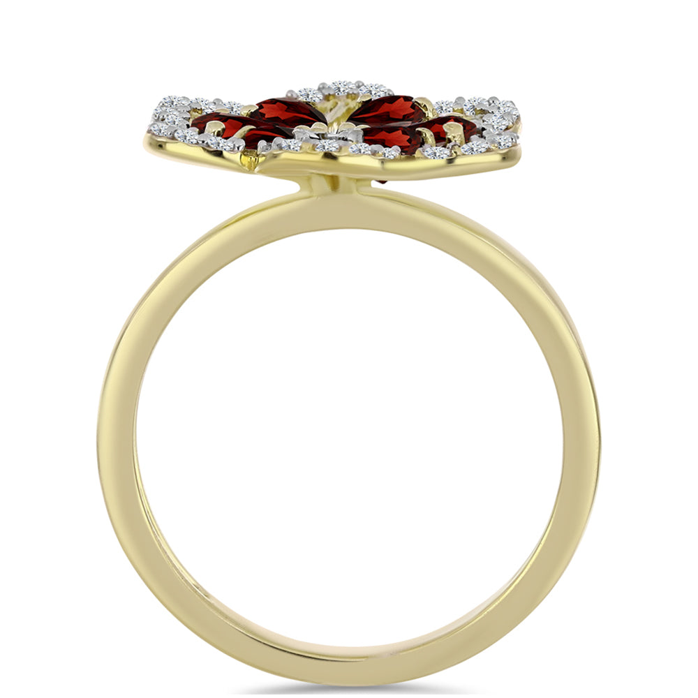 Inel din Argint 925 Placat cu Aur ( 3.07 grame ) cu Granat Barton și Topaz Alb 1.85 Carate 2 