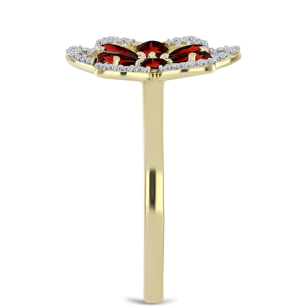 Inel din Argint 925 Placat cu Aur ( 3.07 grame ) cu Granat Barton și Topaz Alb 1.85 Carate