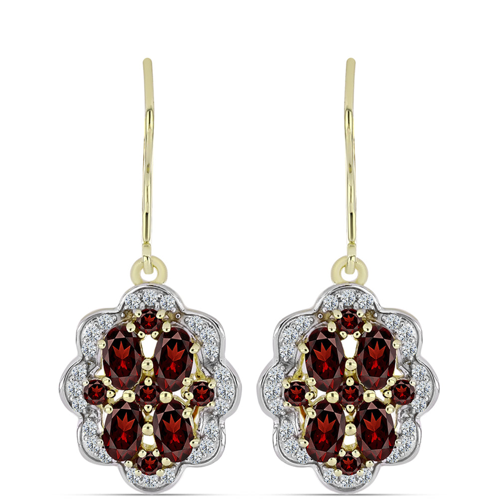 Cercei din Argint 925 Placat cu Aur ( 4.07 grame ) cu Granat Barton și Topaz Alb 3.43 Carate 1 