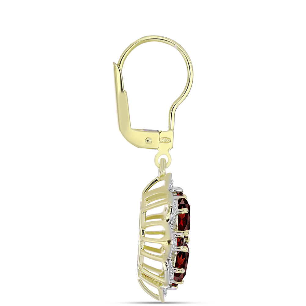 Cercei din Argint 925 Placat cu Aur ( 4.07 grame ) cu Granat Barton și Topaz Alb 3.43 Carate 2 