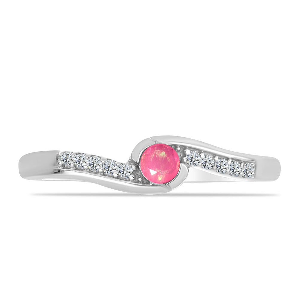 Inel din Argint 925 ( 1.73 grame ) cu Opal Lega Dembi Roz și Topaz Alb 0.13 Carate