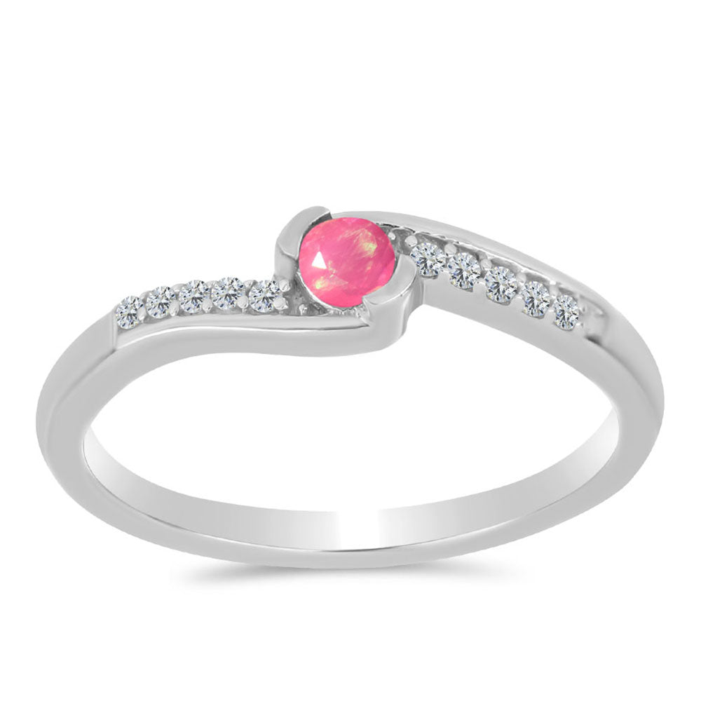 Inel din Argint 925 ( 1.73 grame ) cu Opal Lega Dembi Roz și Topaz Alb 0.13 Carate 3 