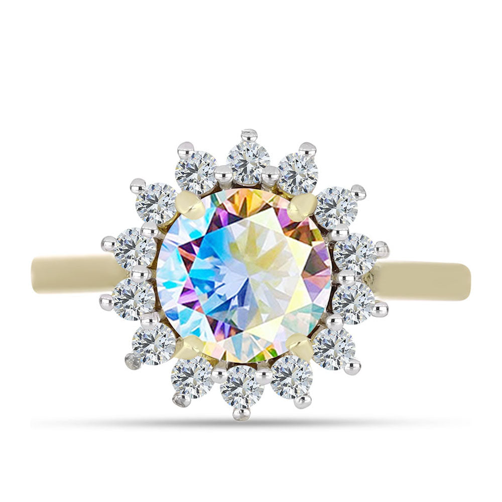 Inel din Argint 925 Placat cu Aur ( 2.65 grame ) cu Moissanit de Gheață și Topaz Alb 2.3 Carate
