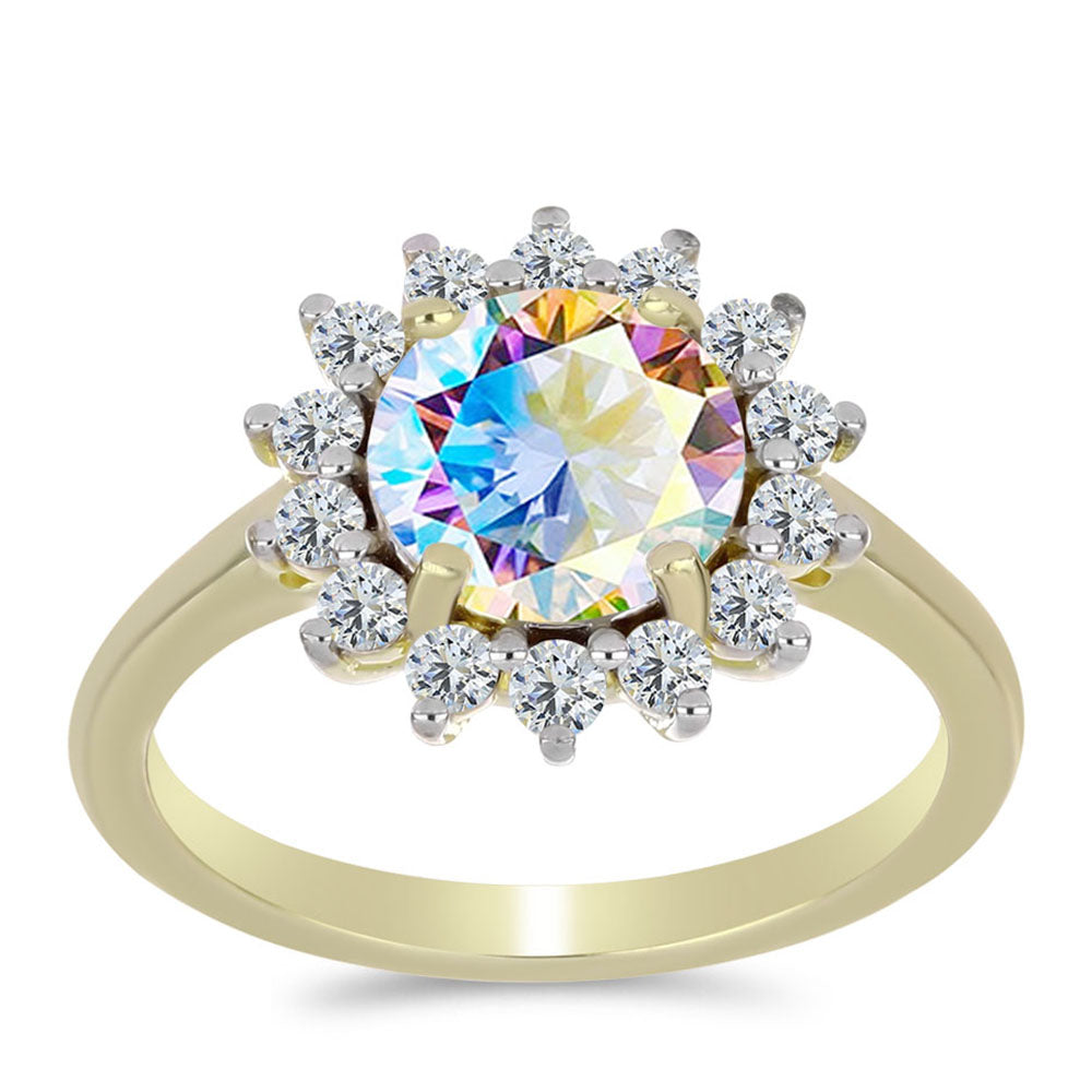 Inel din Argint 925 Placat cu Aur ( 2.65 grame ) cu Moissanit de Gheață și Topaz Alb 2.3 Carate