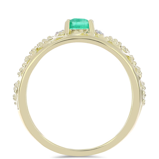 Inel din Argint 925 Placat cu Aur ( 3.2 grame ) cu Smarald Columbian și Diamant Alb 0.42 Carate