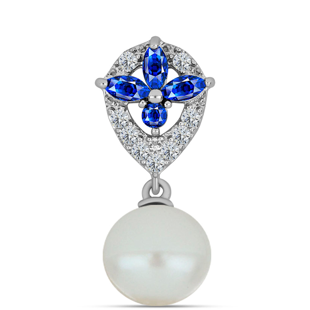 Pandantiv din Argint 925 ( 1.07 grame ) cu Safir Albastru Australian și Perlă de Apă Dulce Albă 4.41 Carate
