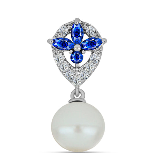 Pandantiv din Argint 925 ( 1.07 grame ) cu Safir Albastru Australian și Perlă de Apă Dulce Albă 4.41 Carate