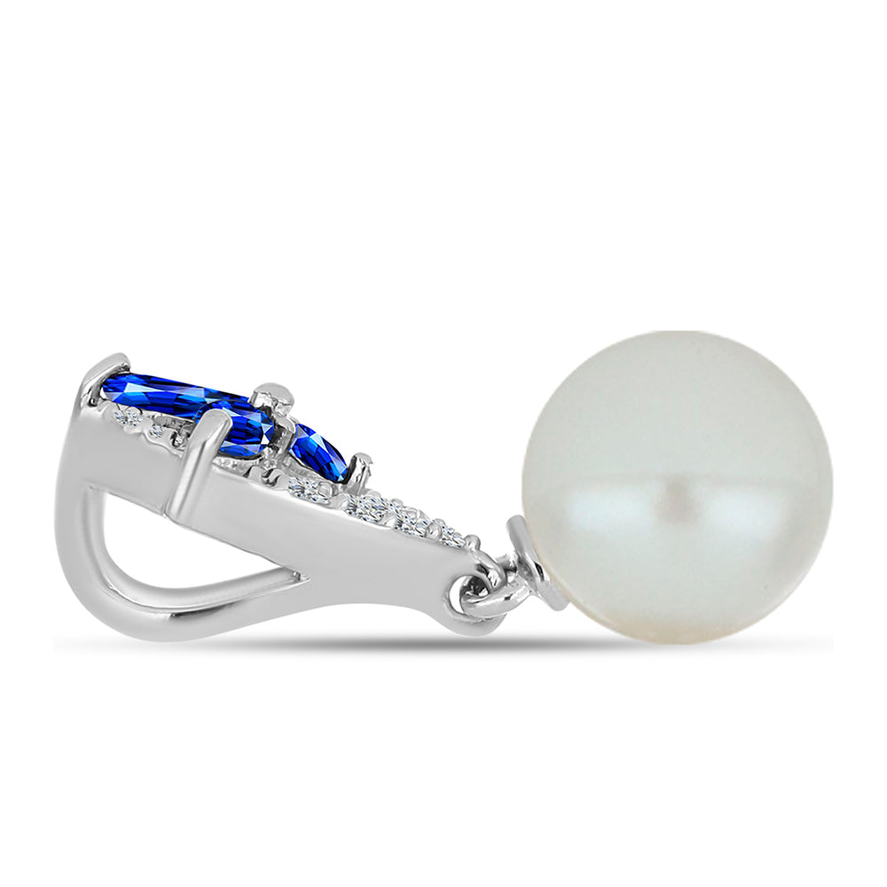 Pandantiv din Argint 925 ( 1.07 grame ) cu Safir Albastru Australian și Perlă de Apă Dulce Albă 4.41 Carate 2 