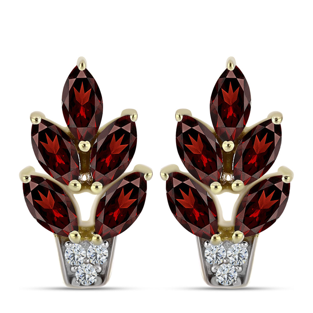 Cercei din Argint 925 Placat cu Aur ( 3.21 grame ) cu Granat Barton și Topaz Alb 1.98 Carate 1 