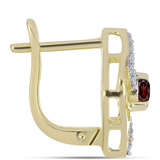 Cercei din Argint 925 Placat cu Aur ( 3.57 grame ) cu Granat Barton și Topaz Alb 0.87 Carate