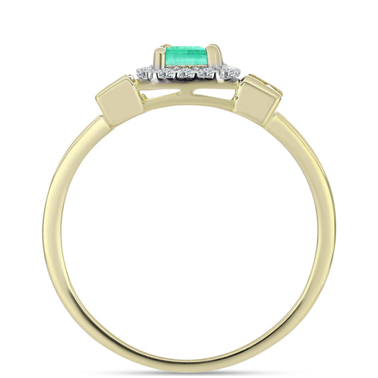 Inel din Argint 925 Placat cu Aur ( 1.89 grame ) cu Smarald Columbian și Diamant Alb 0.86 Carate