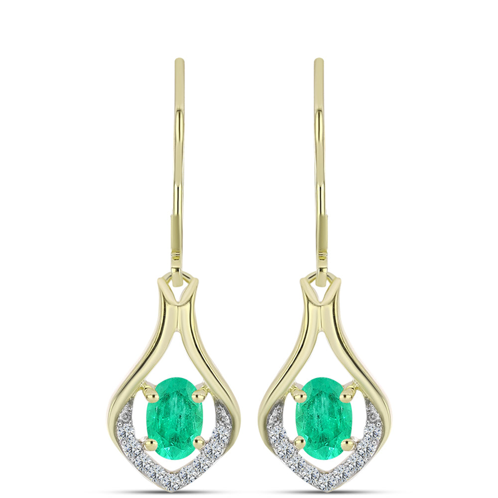 Cercei din Argint 925 Placat cu Aur ( 2.62 grame ) cu Smarald Columbian și Diamant Alb 1.04 Carate