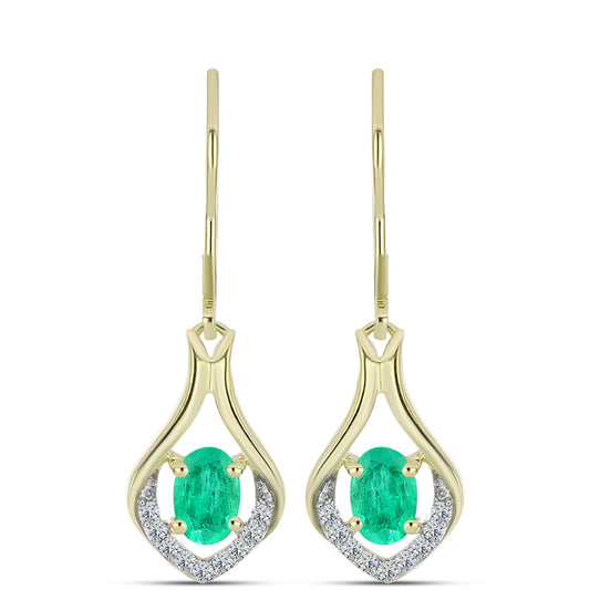 Cercei din Argint 925 Placat cu Aur ( 2.62 grame ) cu Smarald Columbian și Diamant Alb 1.04 Carate