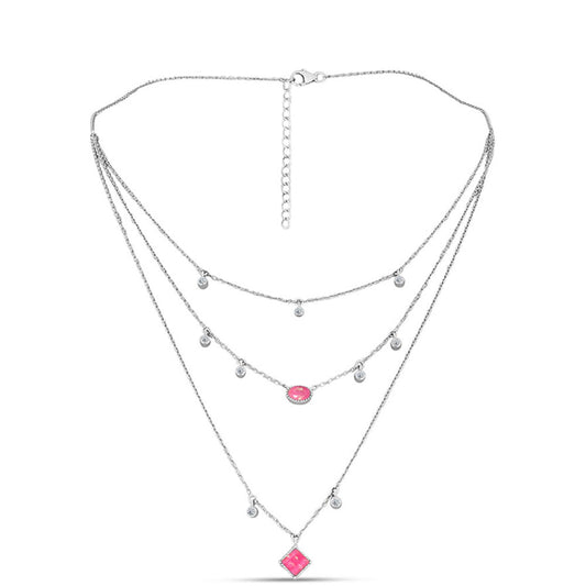 Colier din Argint 925 ( 7.12 grame ) cu Opal Lega Dembi Roz și Topaz Alb 1.04 Carate