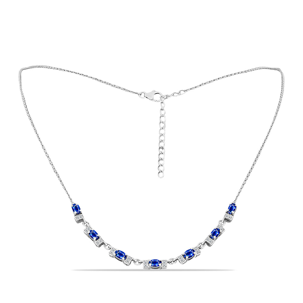Colier din Argint 925 ( 6.16 grame ) cu Safir Albastru Australian și Topaz Alb 2.57 Carate 1 