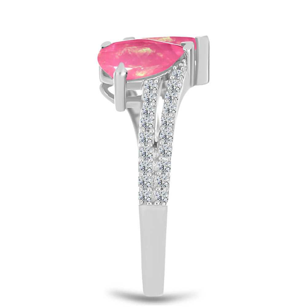 Inel din Argint 925 ( 2.3 grame ) cu Opal Lega Dembi Roz și Topaz Alb 1.45 Carate