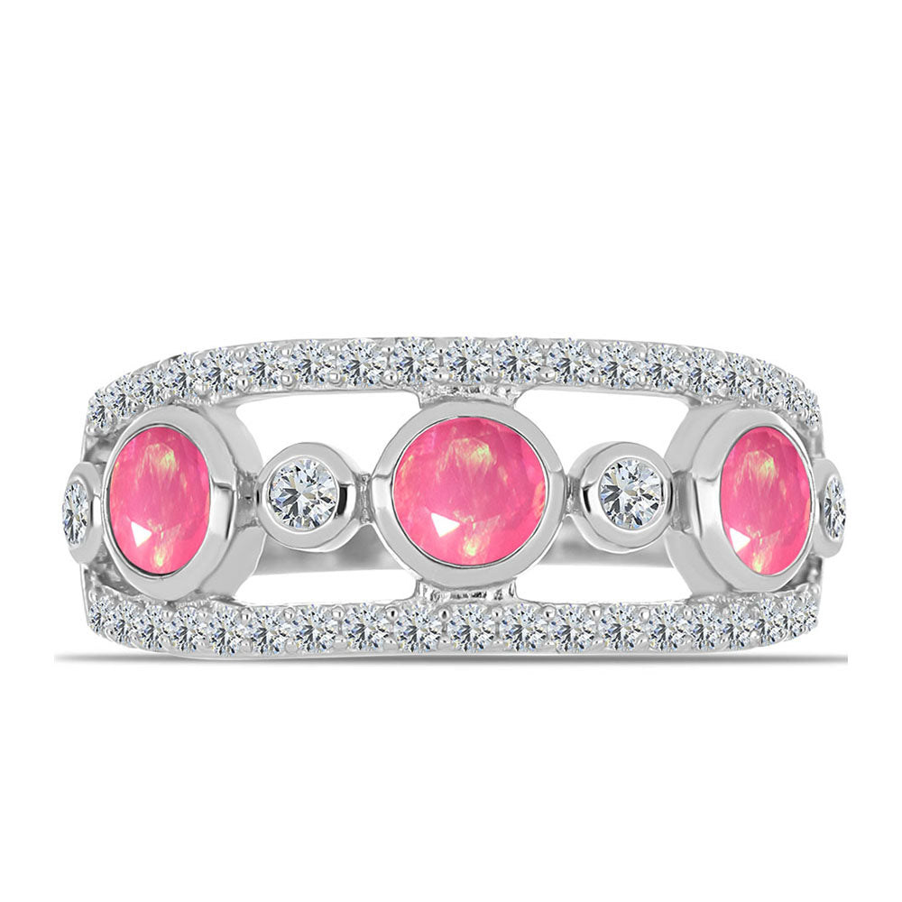 Inel din Argint 925 ( 3.57 grame ) cu Opal Lega Dembi Roz și Topaz Alb 1.07 Carate 1 