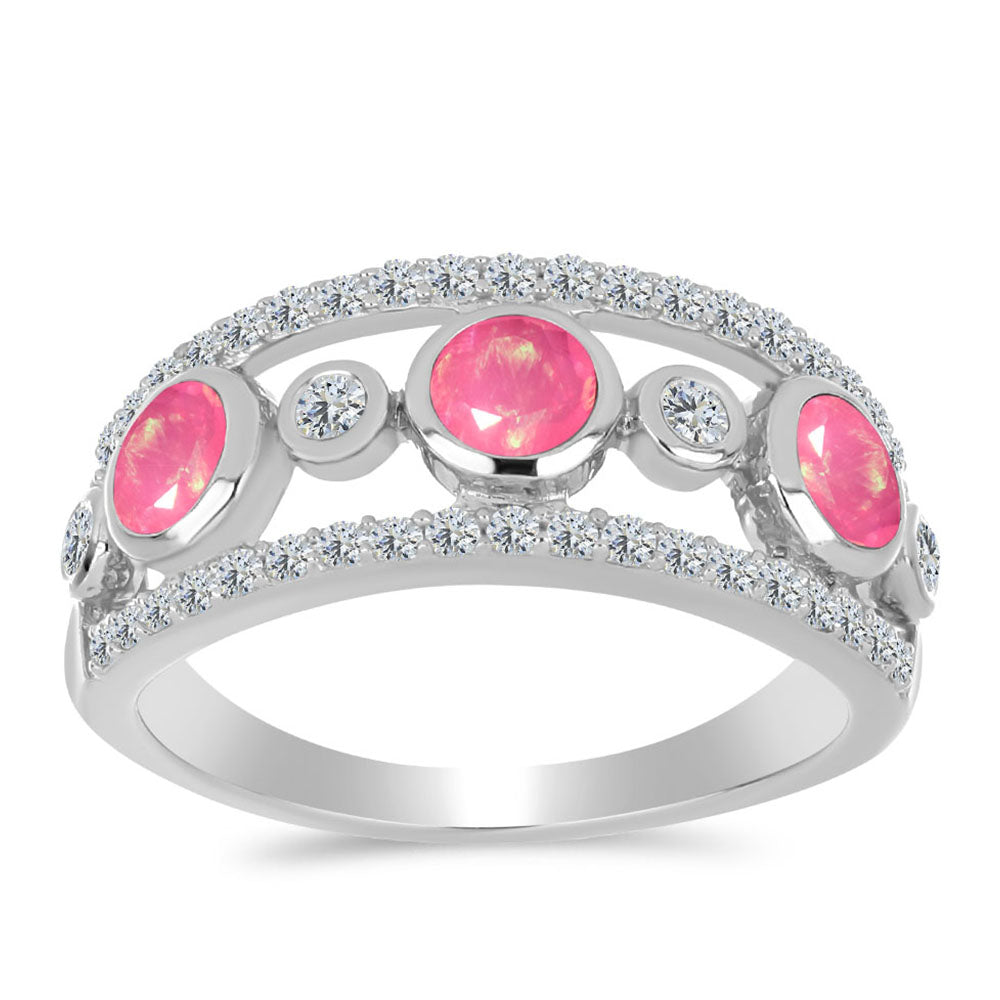 Inel din Argint 925 ( 3.57 grame ) cu Opal Lega Dembi Roz și Topaz Alb 1.07 Carate 3 